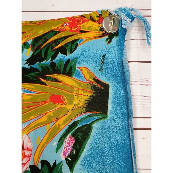 Caribbean Soul Tropical‎ Blue Sarong With Floral Print With Fringe Accents - Picture 9 of 11